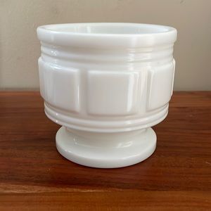 VINTAGE Randall milk glass square pattern pedestal vase planter